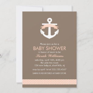 Cute Coral Anchor Nautical Theme Baby shower Kaart