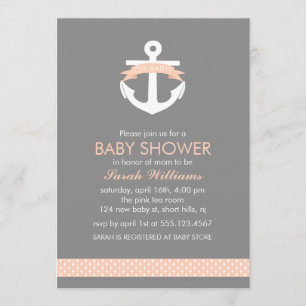 Cute Coral Anchor Nautical Theme Baby shower Kaart