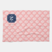 Cute Coral Pattern en Blue Monogram Theedoek (Horizontaal)