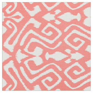 Cute coral red en white ikat tribal patronen stof