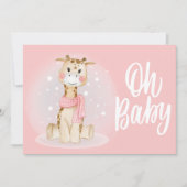 Cute Coral rose Giraffe Baby shower Invitation (Devant)