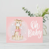 Cute Coral rose Giraffe Baby shower Invitation (Debout devant)