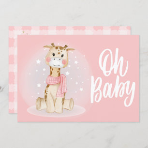 Cute Coral rose Giraffe Baby shower Invitation