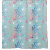 Cute Corals Seashells Oysters Ocean Robin Egg Blue Douchegordijn (Voorkant)