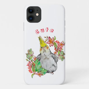 Cute Corella parrot in tropische bloemen Baby Body iPhone 11 Hoesje