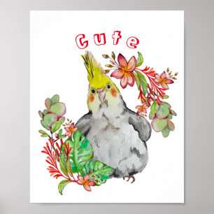 Cute Corella parrot in tropische bloemen Baby Body Poster