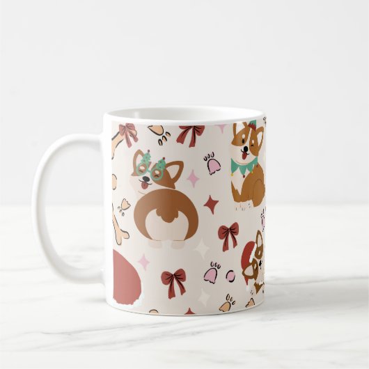 Cute Corgi Christmas Holiday Seamless Pattern Koffiemok (Links)