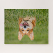 Cute Corgi die in de gras speelt Legpuzzel (Horizontaal)