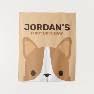 Cute Corgi Dog Birthday Tapestry Wandkleed