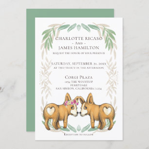 Cute Corgi Dog Bride en Groom Wedding Kaart