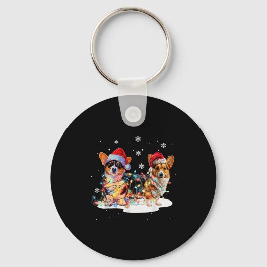 Cute Corgi Dog Christmas Lights Xmas Holidays Sleutelhanger (Voorkant)