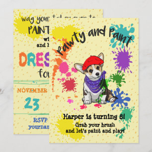 Cute Corgi Dog Fun Art Birthday Party Invitation Kaart