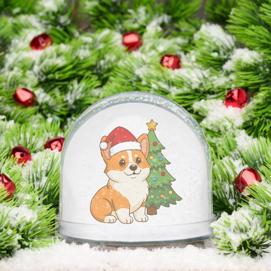 Cute Corgi Dog in a Red Hat with Christmas Tree (Noël)