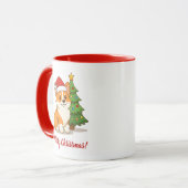 Cute Corgi Dog in a Red Hat with Christmas Tree Mok (Voorkant links)