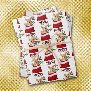 Cute Corgi Dog in Holiday Gift Bag Inpakpapier Vel