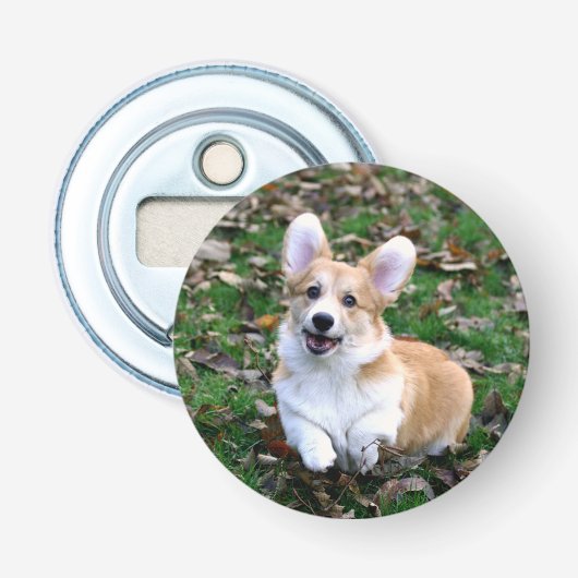 Cute Corgi Dog Leaping Button Flesopener (Voorkant)