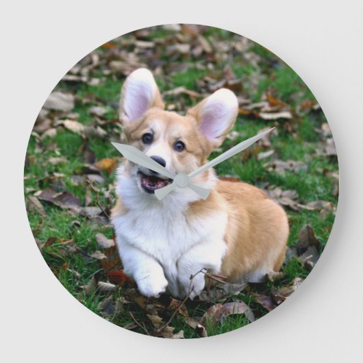 Cute Corgi Dog Leaping Grote Klok (Voorkant)