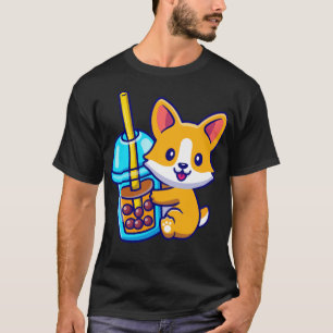 Cute Corgi Dog met Bubble Milk Tea Cartoon T-shirt