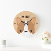 Cute Corgi Dog met persoonlijke naam Grote klok (Huis)