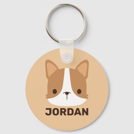 Cute Corgi Dog met persoonlijke naam Sleutelhanger (Voorkant)