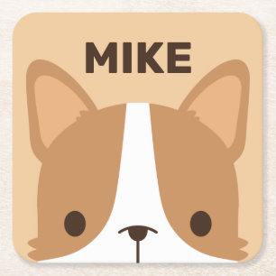Cute Corgi Dog met persoonlijke naam Vierkante Kartonnen Onderzetter
