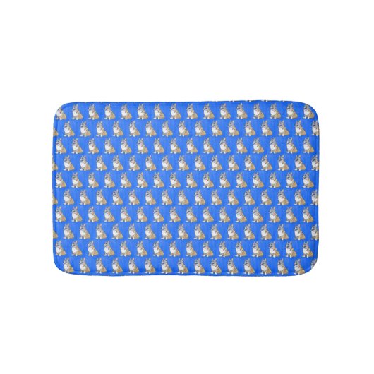 Cute Corgi Dog Pattern on Blue Background Badmat (Voorkant)