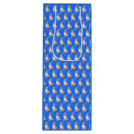 Cute Corgi Dog Pattern on Blue Background Wijn Cadeautas
