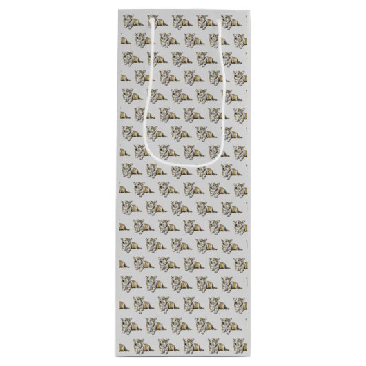 Cute Corgi Dog Pattern on Grey Background Wijn Cadeautas (Voorkant)