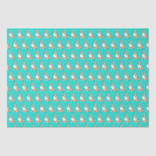 Cute Corgi Dog Pattern on Turquoise Background Tissuepapier (Voorkant)