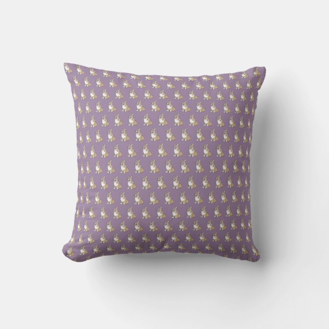 Cute Corgi Dog Pattern on Violet Background Kussen (Voorkant)