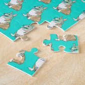 Cute Corgi Dog Pattern Turquoise Background Legpuzzel (Zijkant)