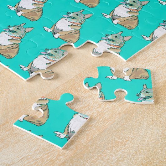 Cute Corgi Dog Pattern Turquoise Background Legpuzzel (Zijkant)
