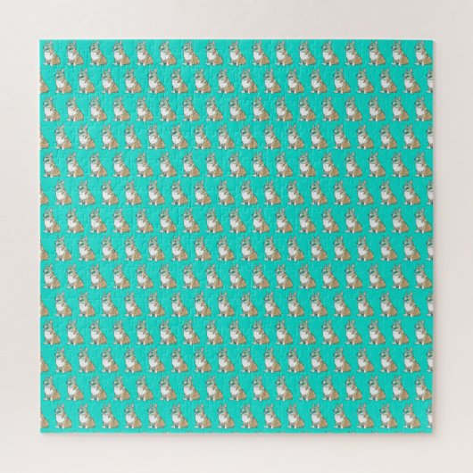 Cute Corgi Dog Pattern Turquoise Background Legpuzzel (Verticaal)
