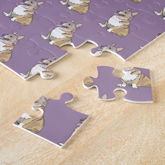 Cute Corgi Dog Pattern Violet Background Legpuzzel (Zijkant)