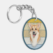 Cute Corgi Dog Retro Background Sleutelhanger (Voorkant Links)