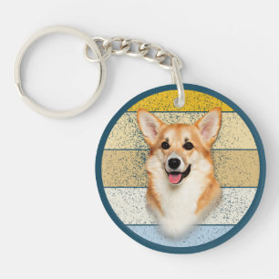 Cute Corgi Dog Retro Background Sleutelhanger