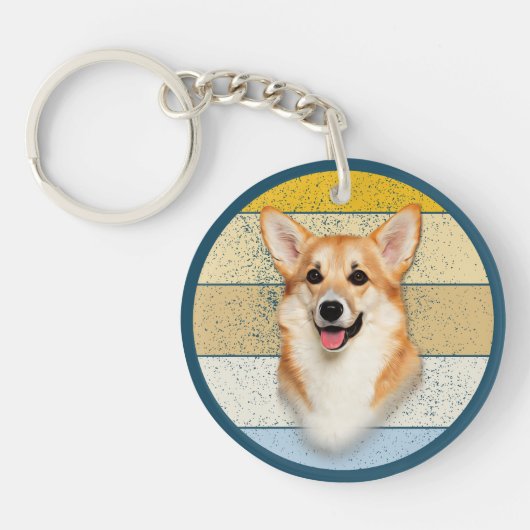 Cute Corgi Dog Retro Background Sleutelhanger (Voorkant)