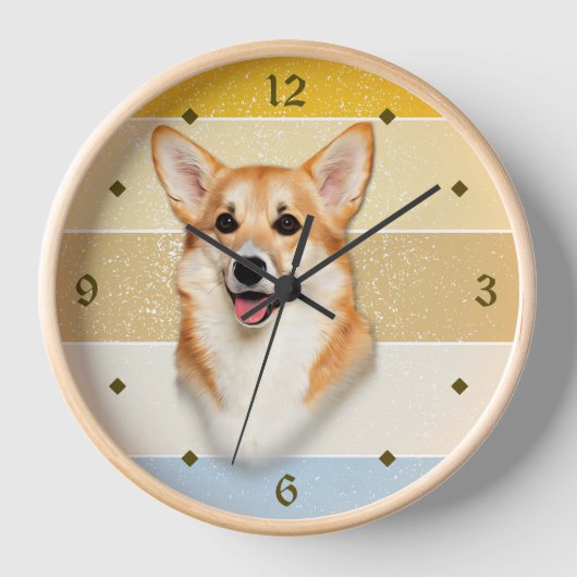 Cute Corgi Dog Retro Sunset Clock (Voorkant)