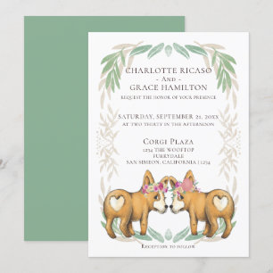 Cute Corgi Dog Two Brides Gay Wedding Kaart