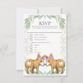 Cute Corgi Dog Two Brides Gay Wedding RSVP Kaartje