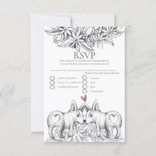 Cute Corgi Dogs Pencil Drading Wedding RSVP Kaartje