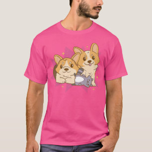 Cute Corgi Dogs Play met Raccoon Puppy Pet Dog T-shirt