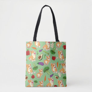 Cute Corgi en Groenten Voedselpatroon Groen Draagtas
