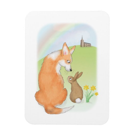 Cute corgi en rabbit Easter magnet Magneet (Verticaal)