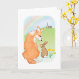 Cute corgi en rabbit Paaskaart Kaart