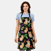 Cute Corgi en Vegetables Food Pattern Black Schort (Gedragen)