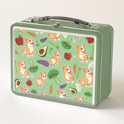 Cute Corgi en Vegetables Food Pattern Green (Voorkant)