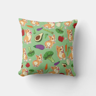 Cute Corgi en Vegetables Food Pattern Green Kussen