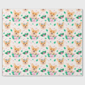Cute Corgi Floral wrapping Paper Cadeaupapier (Vlak)