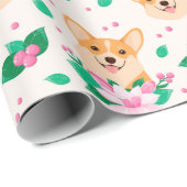 Cute Corgi Floral wrapping Paper Cadeaupapier (Rol Hoek)